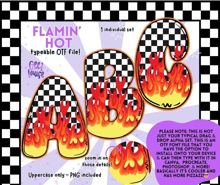 Flamin' Hot - TYPEABLE OTF Font - Alpha Set - Digital Download- PNG