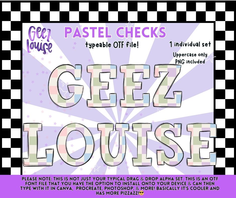 Pastel Checks OTF Font | Uppercase Typeface + PNG | Soft Checkered Alphabet