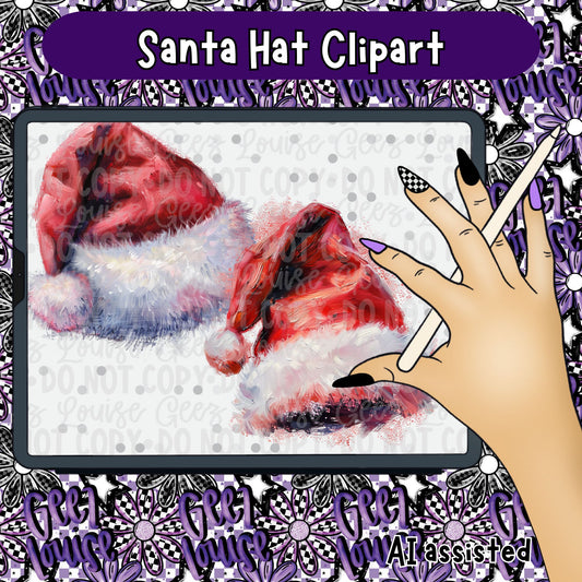 Santa Hat Clipart | Hand-Painted Christmas Hat PNGs | Geez Louise Digital Art
