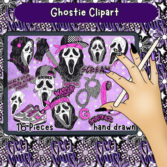 Ghostie Clipart Set | Horror Inspired PNG Bundle | 16 Piece Hand Drawn Spooky Collection