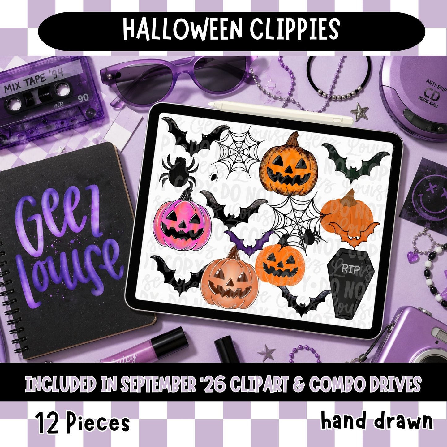 Halloween Clipart Bundle | 12 Piece Pumpkins Bats Spider Webs PNG Set | September 26 Clipart & Combo Drives