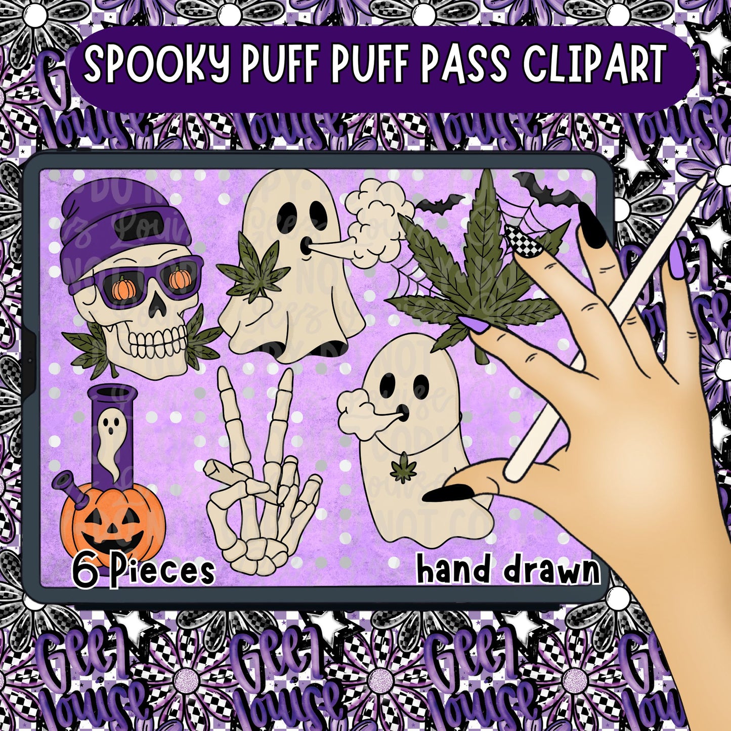 Spooky Puff Puff Pass Clipart Bundle | Hand Drawn Halloween Ghost & Skeleton Clipart PNG Set