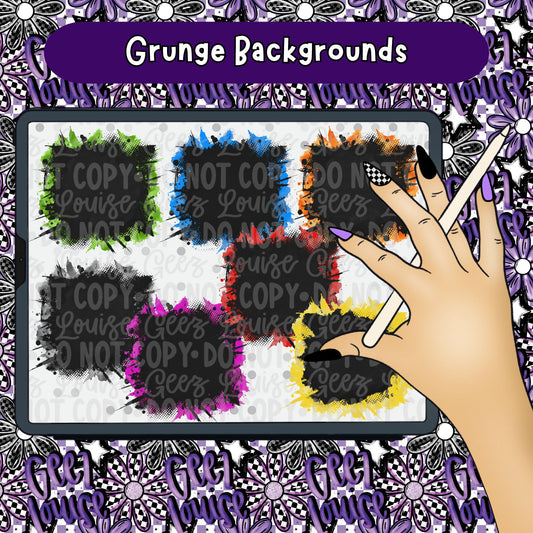 Grunge Backgrounds Digital Set – 7 Bold Color Splash PNGs