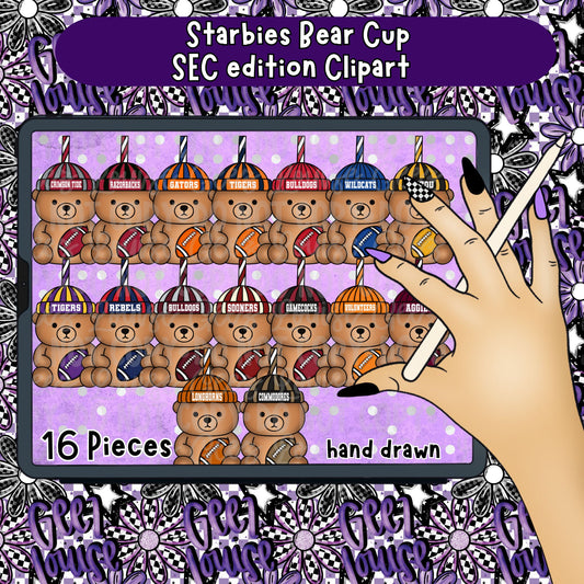 Starbies Bear Cup Football Clipart Bundle | 16 Piece Digital PNG Set
