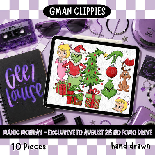 GMAN Christmas Clipart Bundle | Hand Drawn Holiday Clip Art PNG | Christmas Digital Download | August '26 No FOMO Drive
