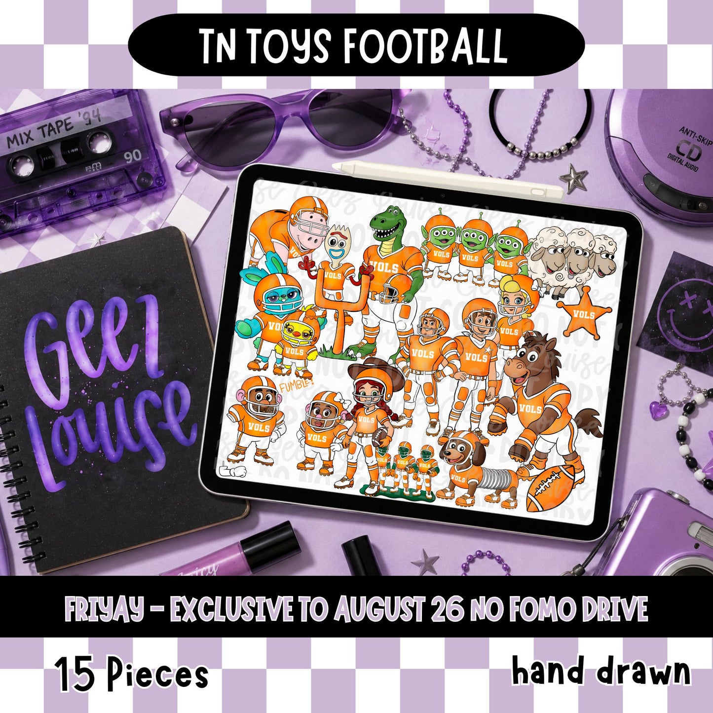 TN Toys Football Clipart Set | Tennessee Inspired Football Character PNG Bundle | Hand Drawn Sports Clipart