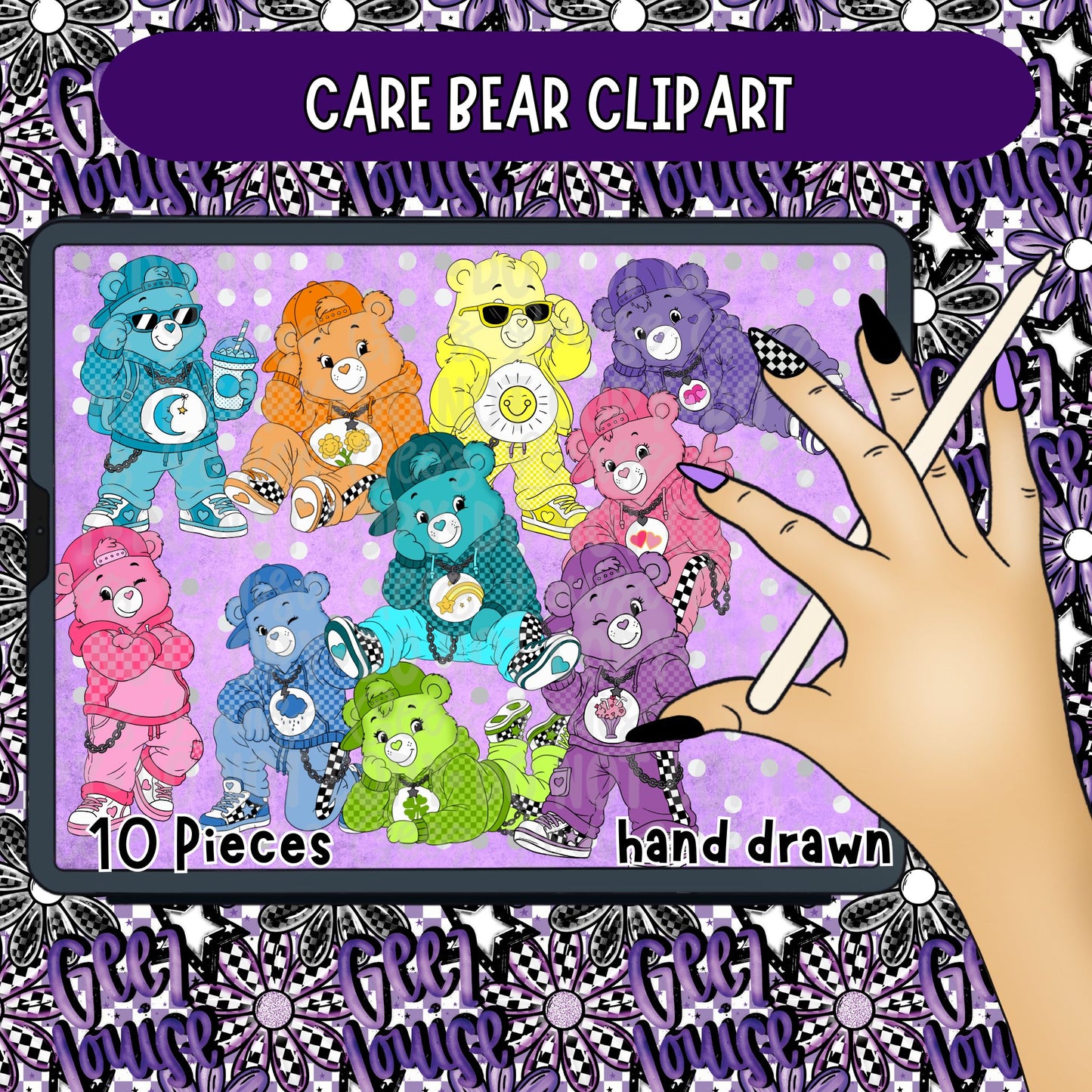 Pastel Retro Bear Friends Clipart Bundle | 10 PNG Elements
