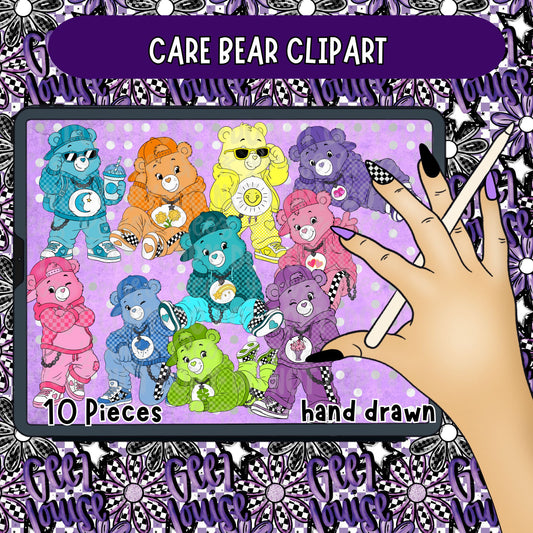 Pastel Retro Bear Friends Clipart Bundle | 10 PNG Elements