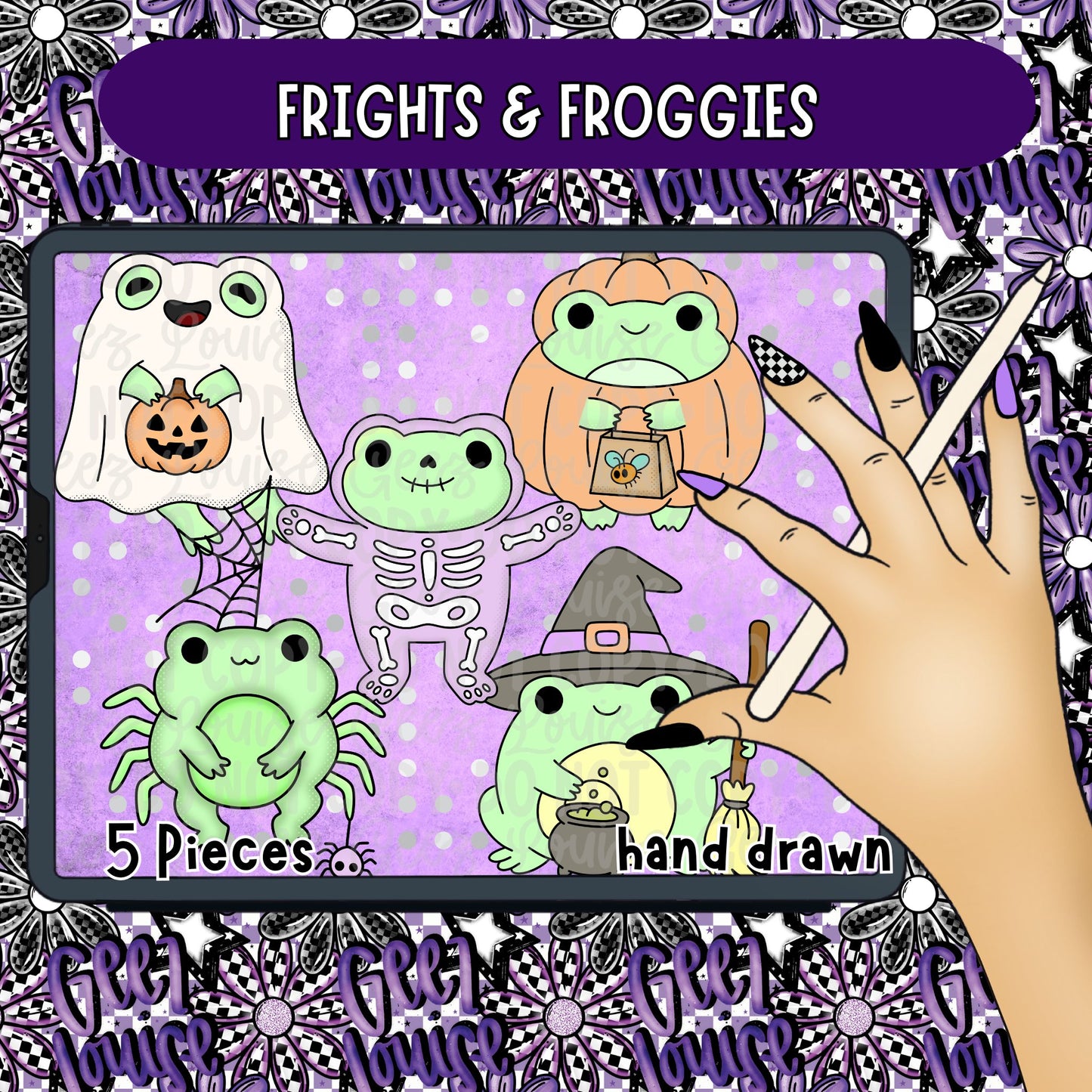 Frights & Froggies Halloween Clipart | Cute Spooky Frog PNG Bundle | Hand Drawn Ghost Frog Clipart