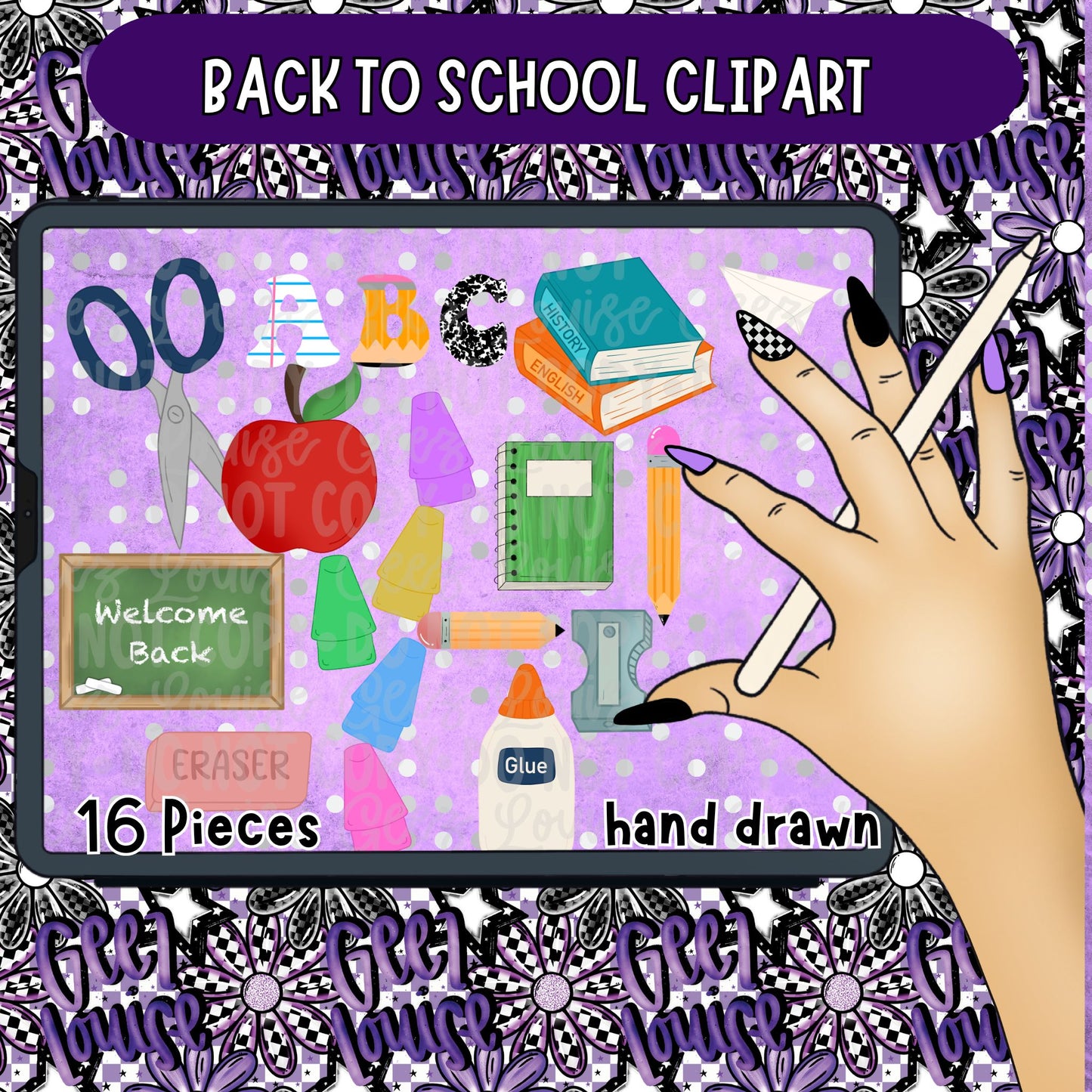 Hand Drawn Back To School Clipart Bundle | 16 PNG Elements