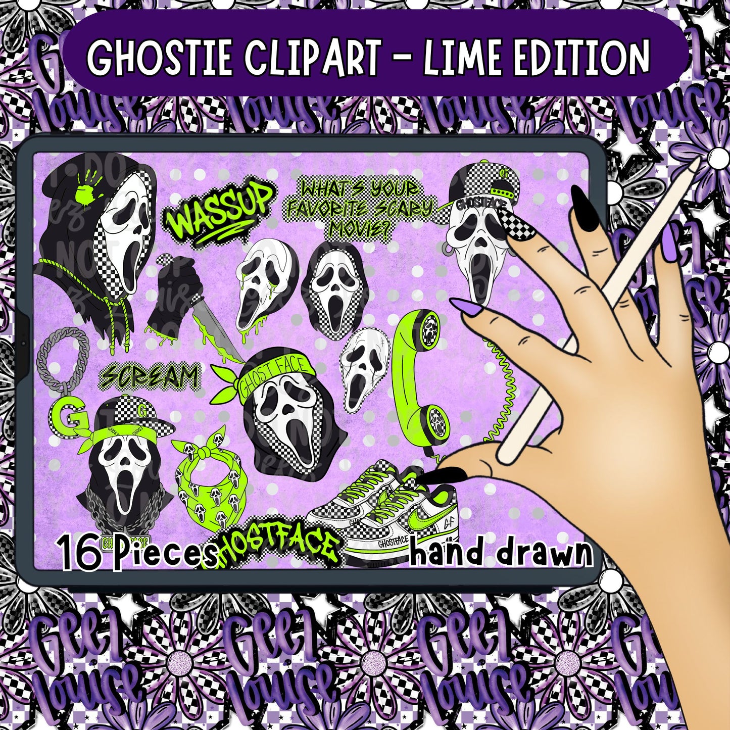 Ghostie Clipart – Lime Edition | 16 Piece Digital PNG Bundle