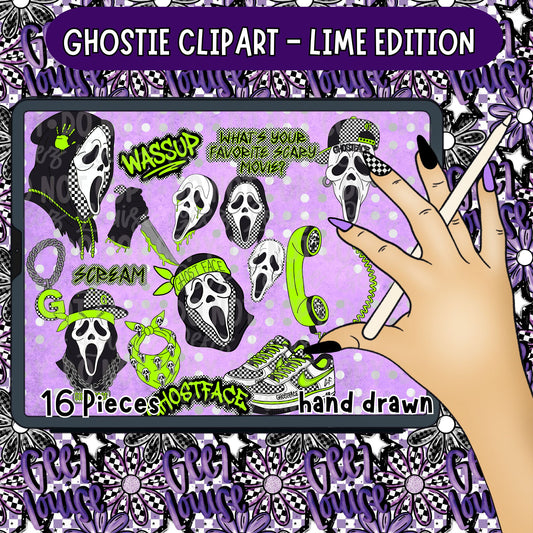 Ghostie Clipart – Lime Edition | 16 Piece Digital PNG Bundle