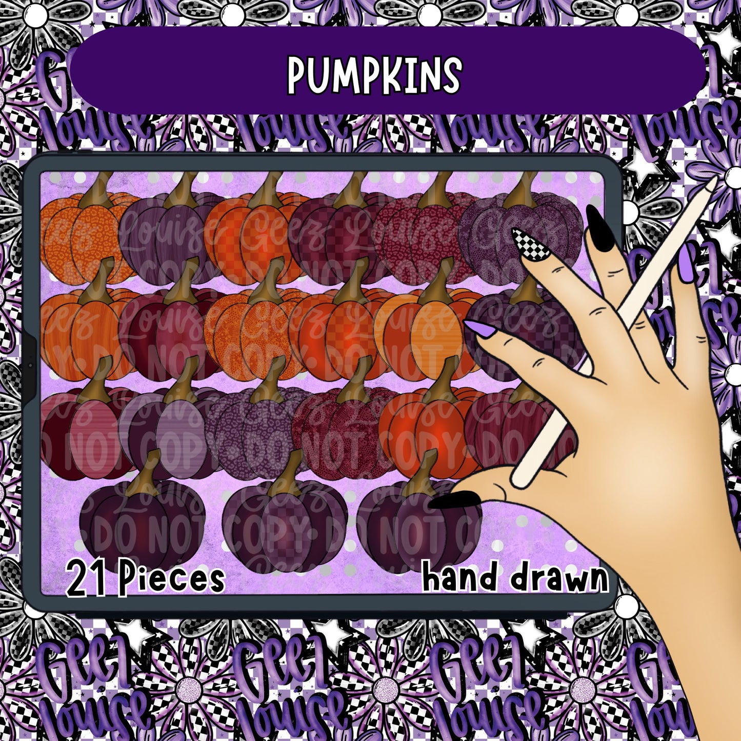 Hand Drawn Pumpkin Clipart Bundle | 21 Fall Pumpkin PNGs | Autumn Halloween Clipart