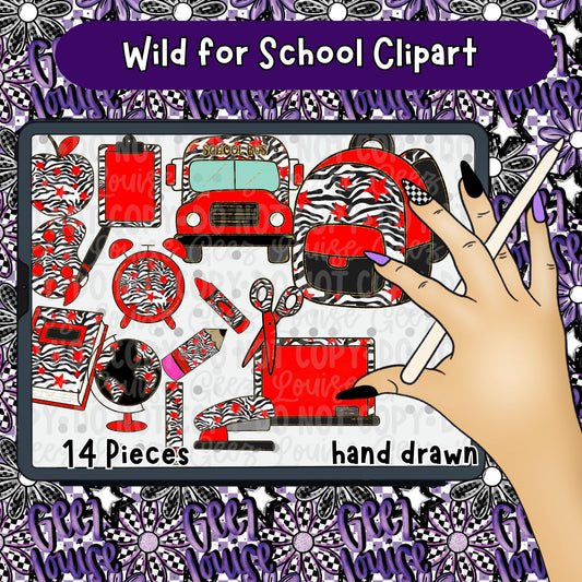 Wild for School Clipart Bundle | School Supply PNG Set | Trendy Back to School Graphics (14 Piece)