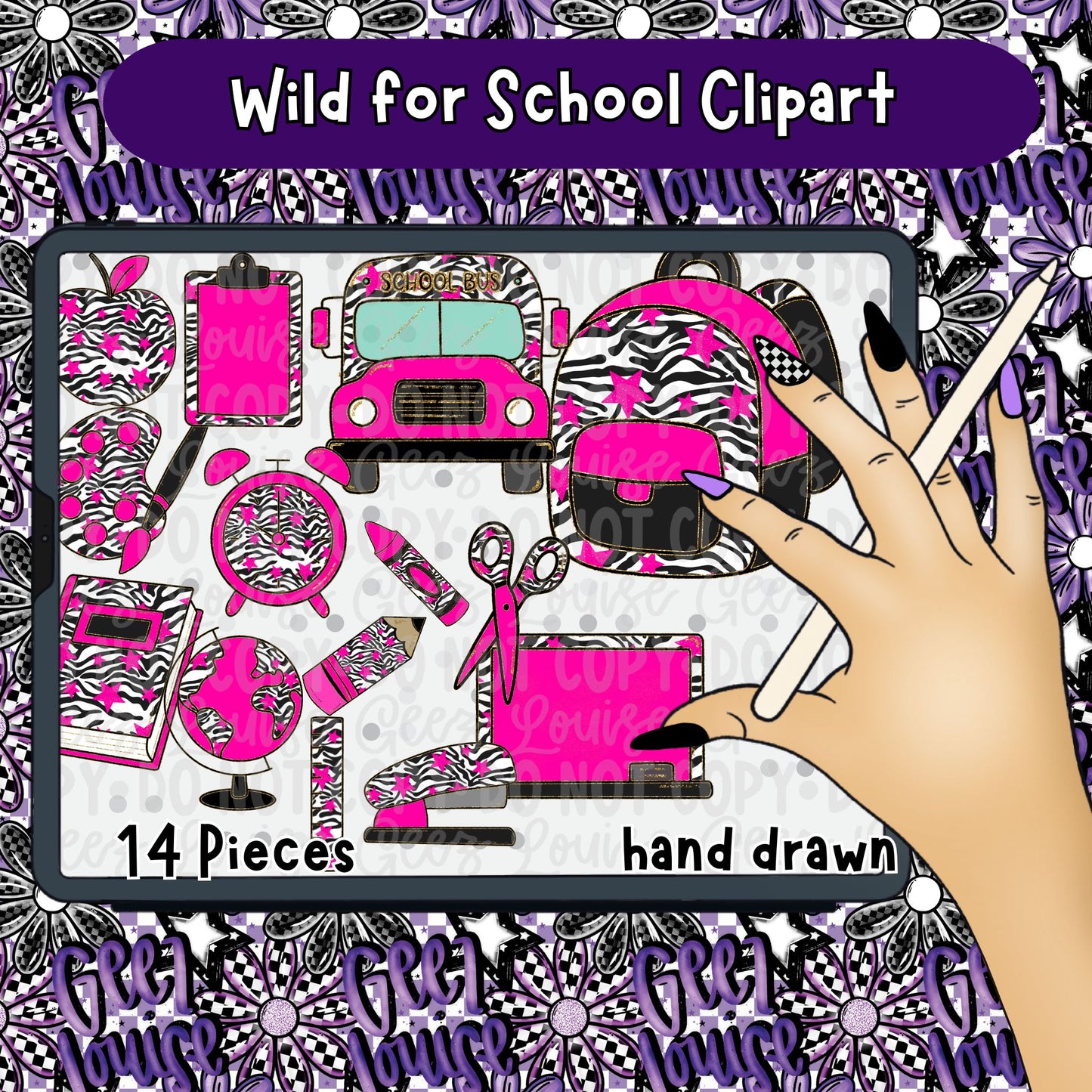 Wild for School Clipart Bundle | School Supply PNG Set | Trendy Back to School Graphics (14 Piece)