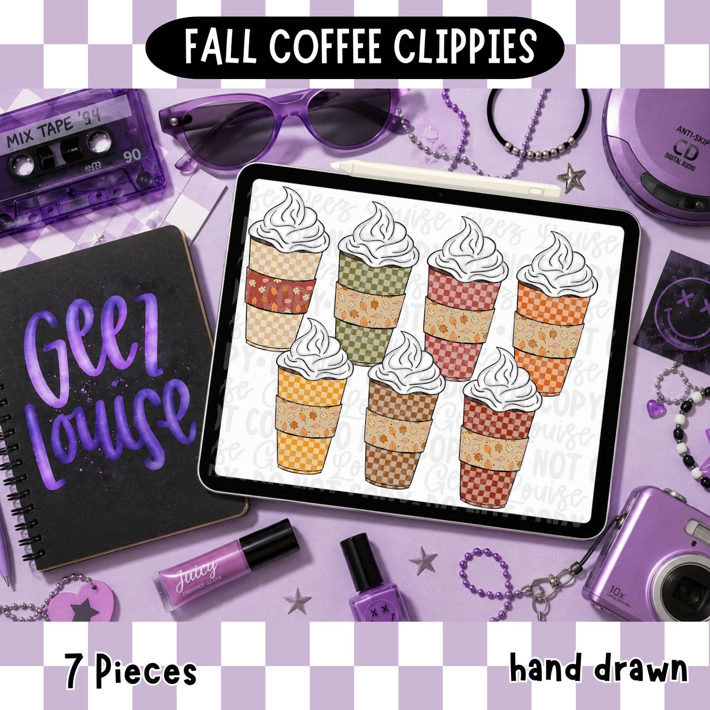 Fall Coffee Clipart Bundle | 7 Hand Drawn Autumn Coffee Cup PNGs | August 26 Clipart & Combo Drive