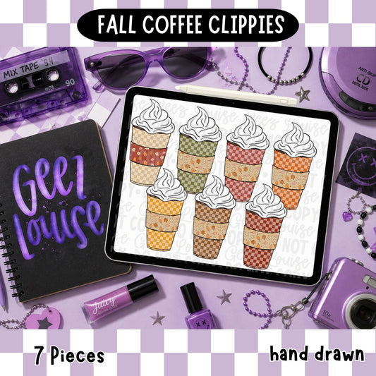 Fall Coffee Clipart Bundle | 7 Hand Drawn Autumn Coffee Cup PNGs | August 26 Clipart & Combo Drive