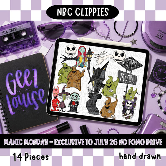NBC Clippies | Hand Drawn Spooky Clipart Bundle | 14 PNG Elements | July 26 No FOMO Drive