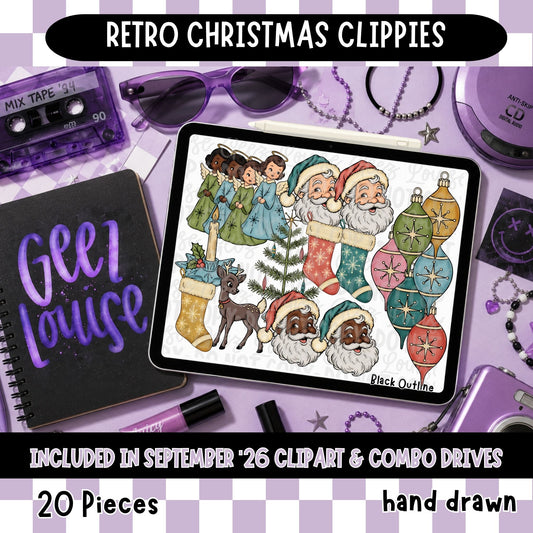 Retro Christmas Clippies | Hand Drawn Christmas Clipart Set