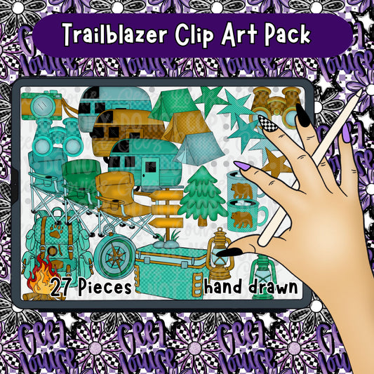 Trailblazer Camping Clipart Bundle | Outdoor Adventure PNG Set | Camper, Tent & Campfire Graphics (27 Pieces)