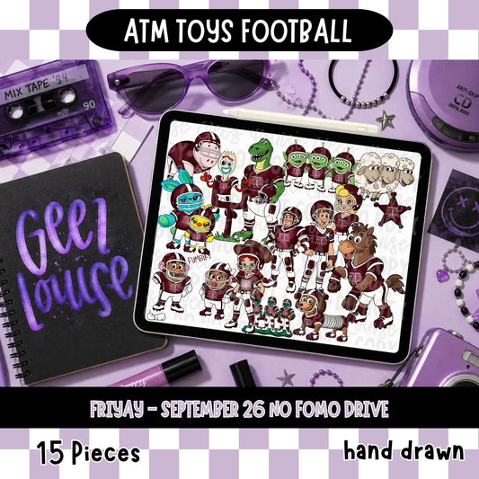 ATM Toys Football Clipart Bundle | Maroon College Football Toy Inspired PNGs | 15 Piece September No FOMO FriYay