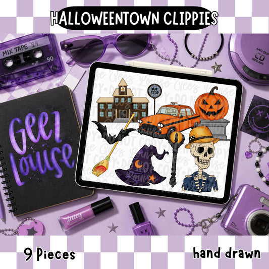 Halloweentown Inspired Clipart Bundle | 9 Hand Drawn PNGs | August 26 Clipart & Combo Drive
