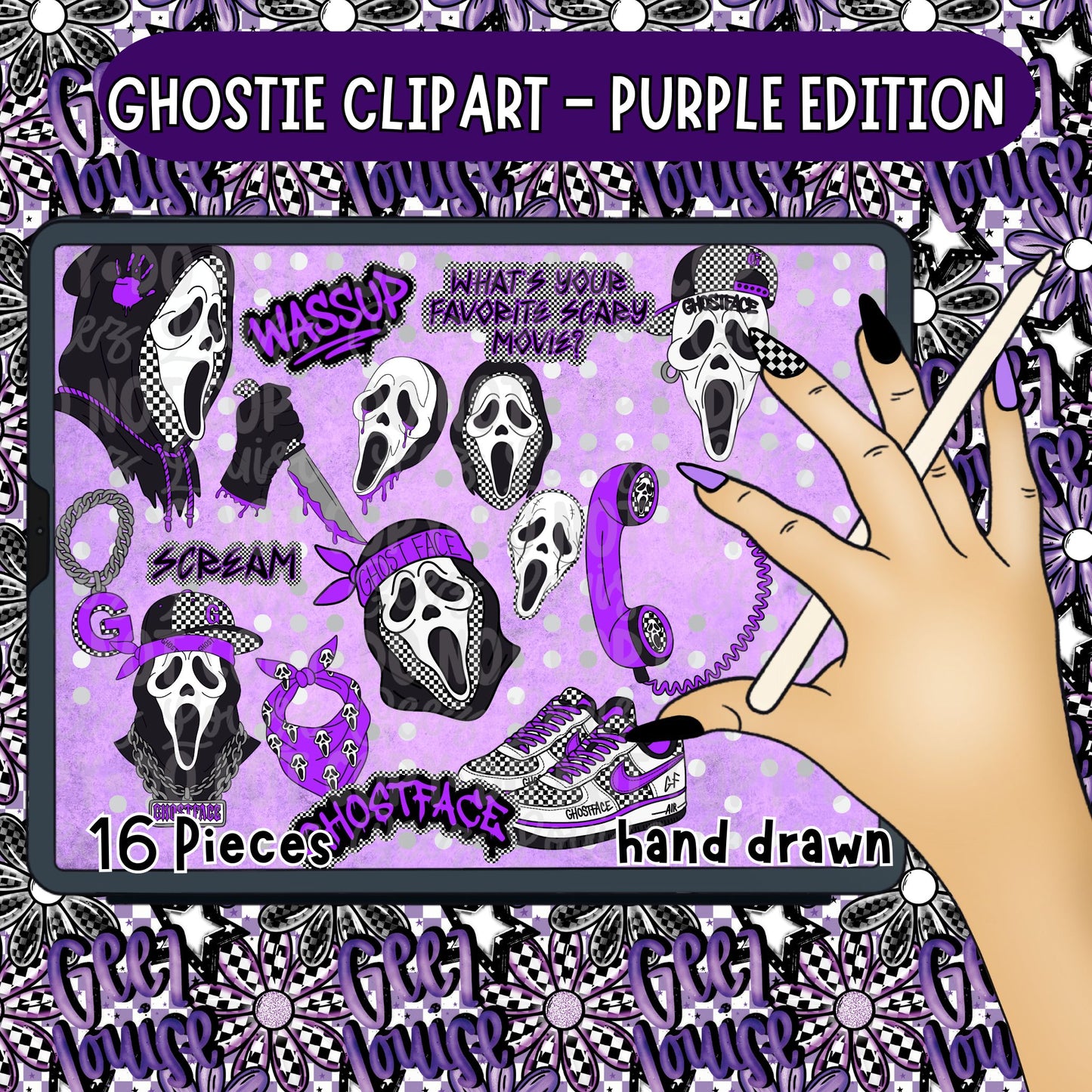 Ghostie Clipart – Purple Edition | 16 Piece Digital PNG Bundle