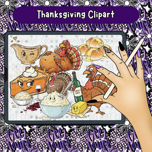 Thanksgiving Food & Turkey Clipart Set – Cute Holiday PNG Bundle