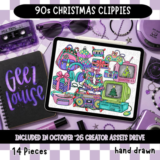 90s Christmas Clipart Set | Retro Holiday PNGs