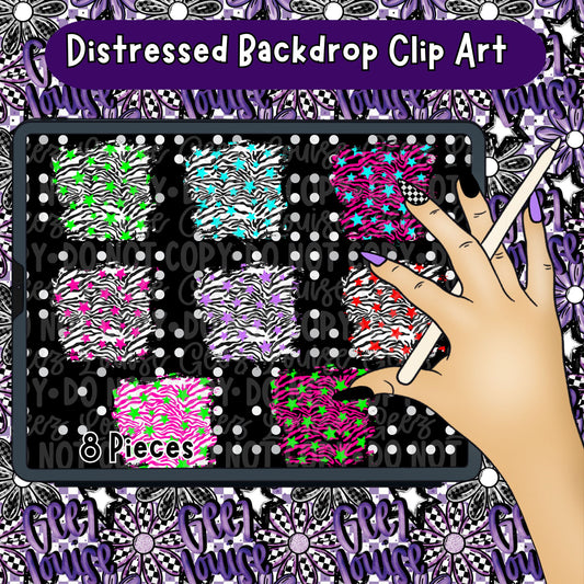 Distressed Grunge Backdrop Clipart | Zebra Star PNG Backgrounds | Edgy Neon Texture Pack (8 Pieces)