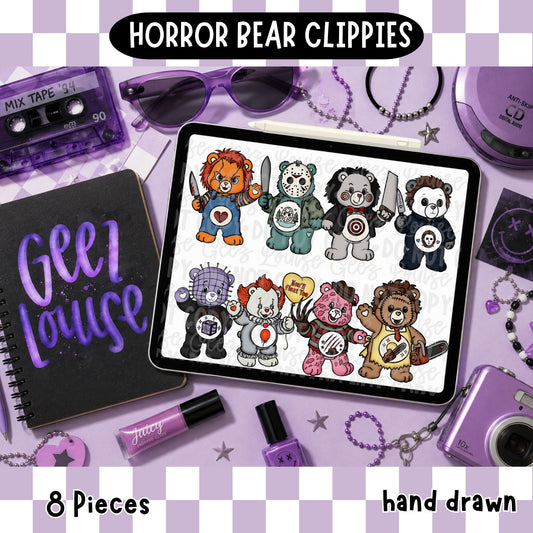 Horror Bear Clipart Bundle | Hand Drawn Spooky Bear PNGs | 8 Individual Clipart | July 26 No FOMO Drive | Digital Download