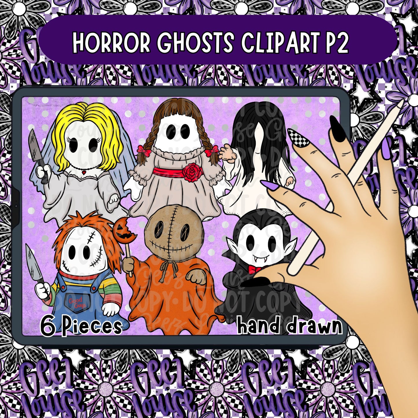 Horror Ghosts Clipart Part 2 | Hand Drawn Cute Halloween Ghost PNG Bundle | Spooky Character Clipart Set