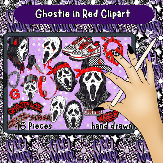 Ghostie in Red Clipart Bundle | Horror Inspired Hand Drawn PNG Graphics