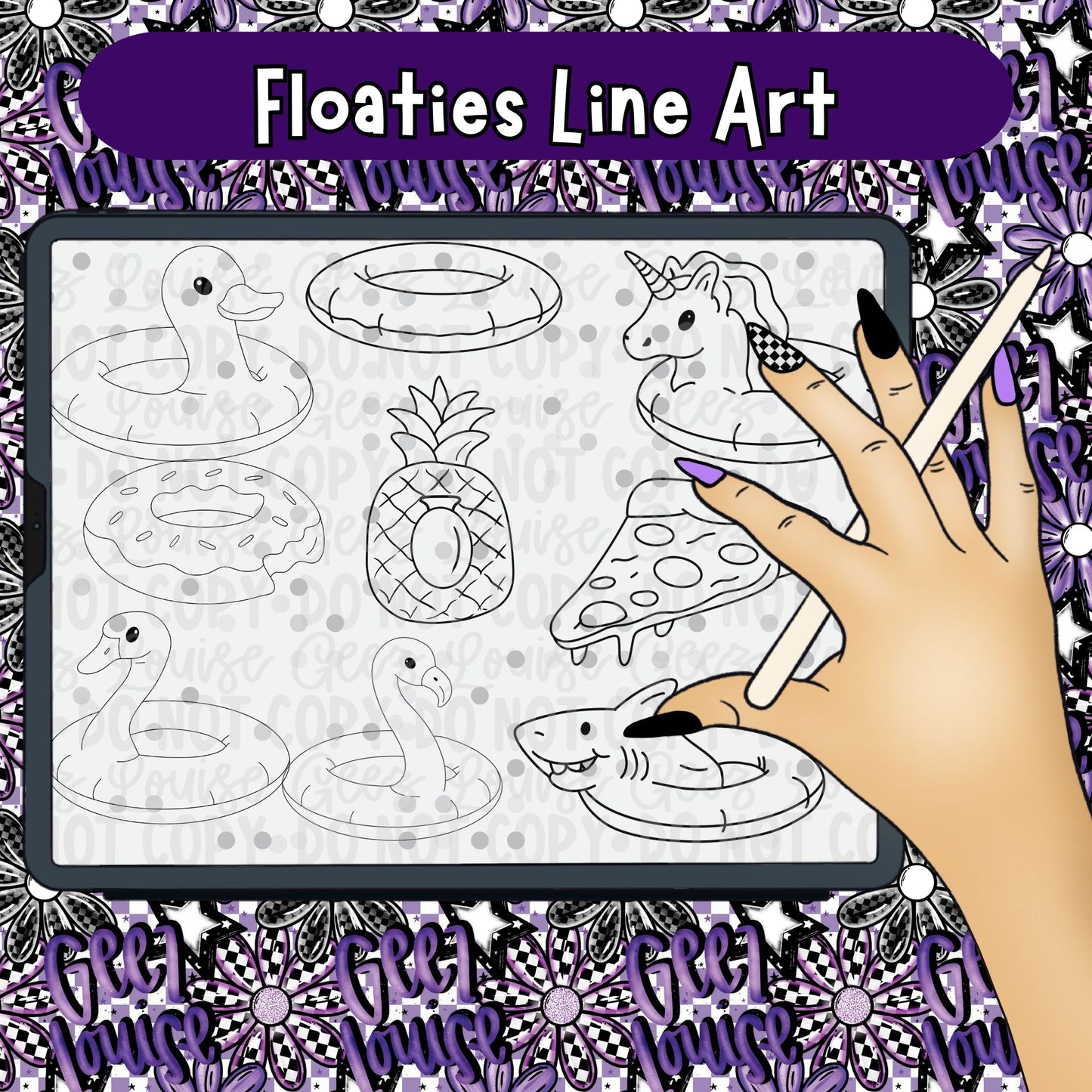 Floaties Line Art Clipart – Pool Summer Coloring Designs (Commercial Use)