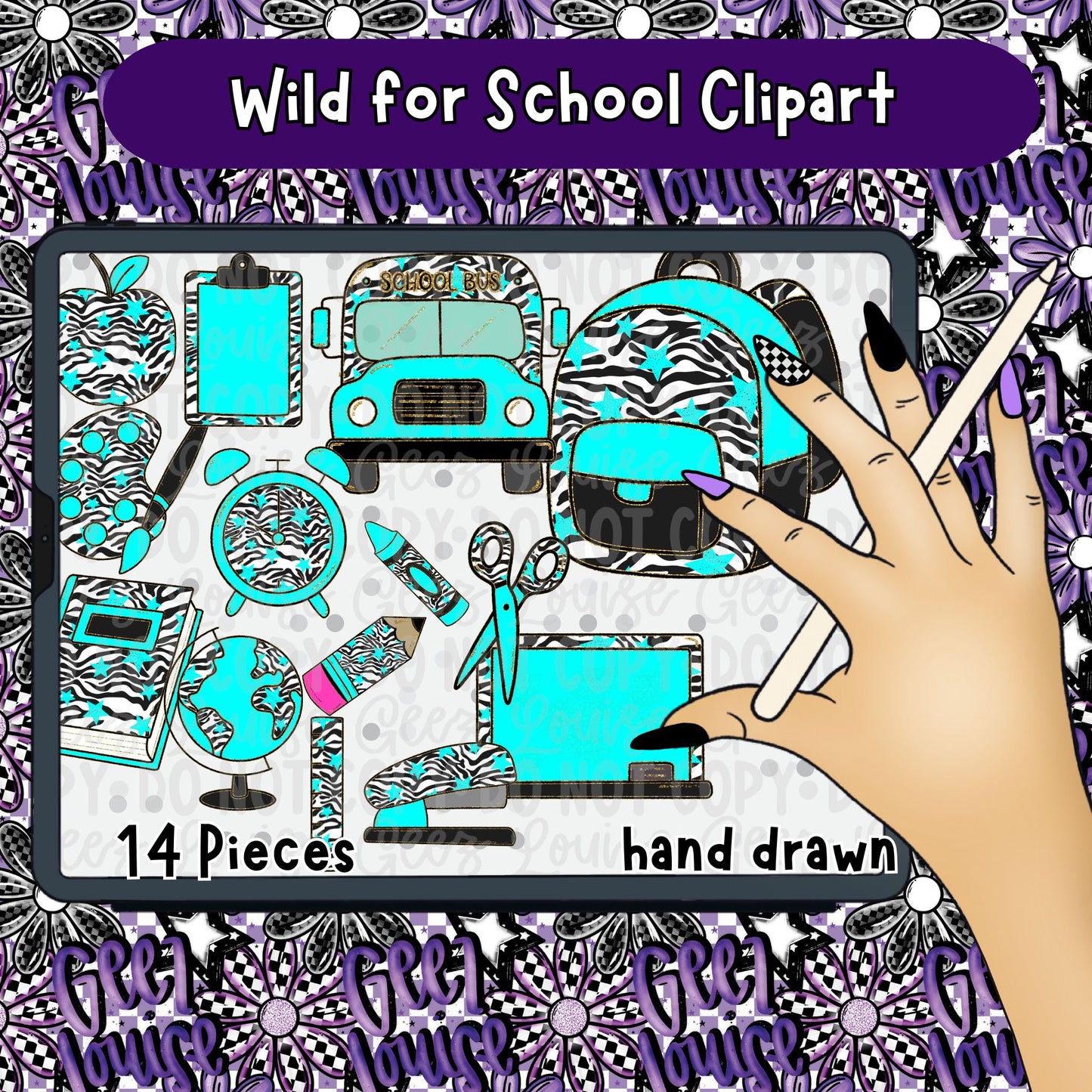 Wild for School Clipart Bundle | School Supply PNG Set | Trendy Back to School Graphics (14 Piece)