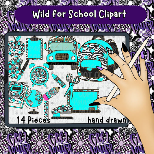 Wild for School Clipart Bundle | School Supply PNG Set | Trendy Back to School Graphics (14 Piece)