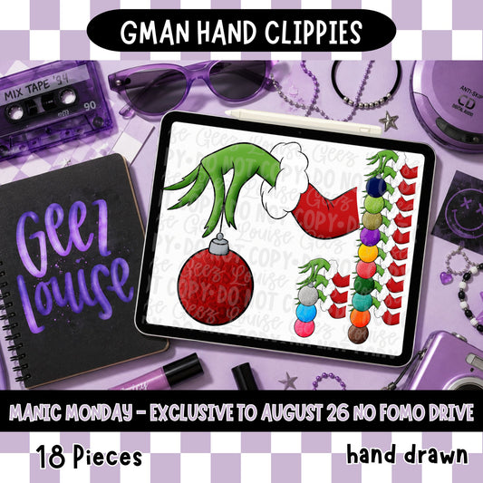 GMAN Hand Christmas Clipart Bundle | 18 PNG Pieces