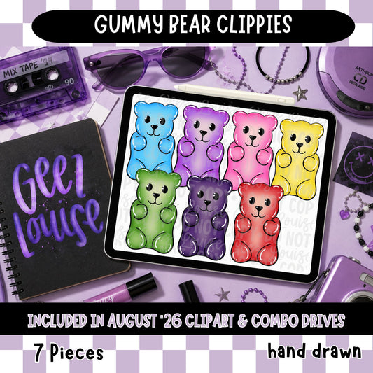 Gummy Bear Clipart Set | Hand Drawn Colorful Candy Bears PNG