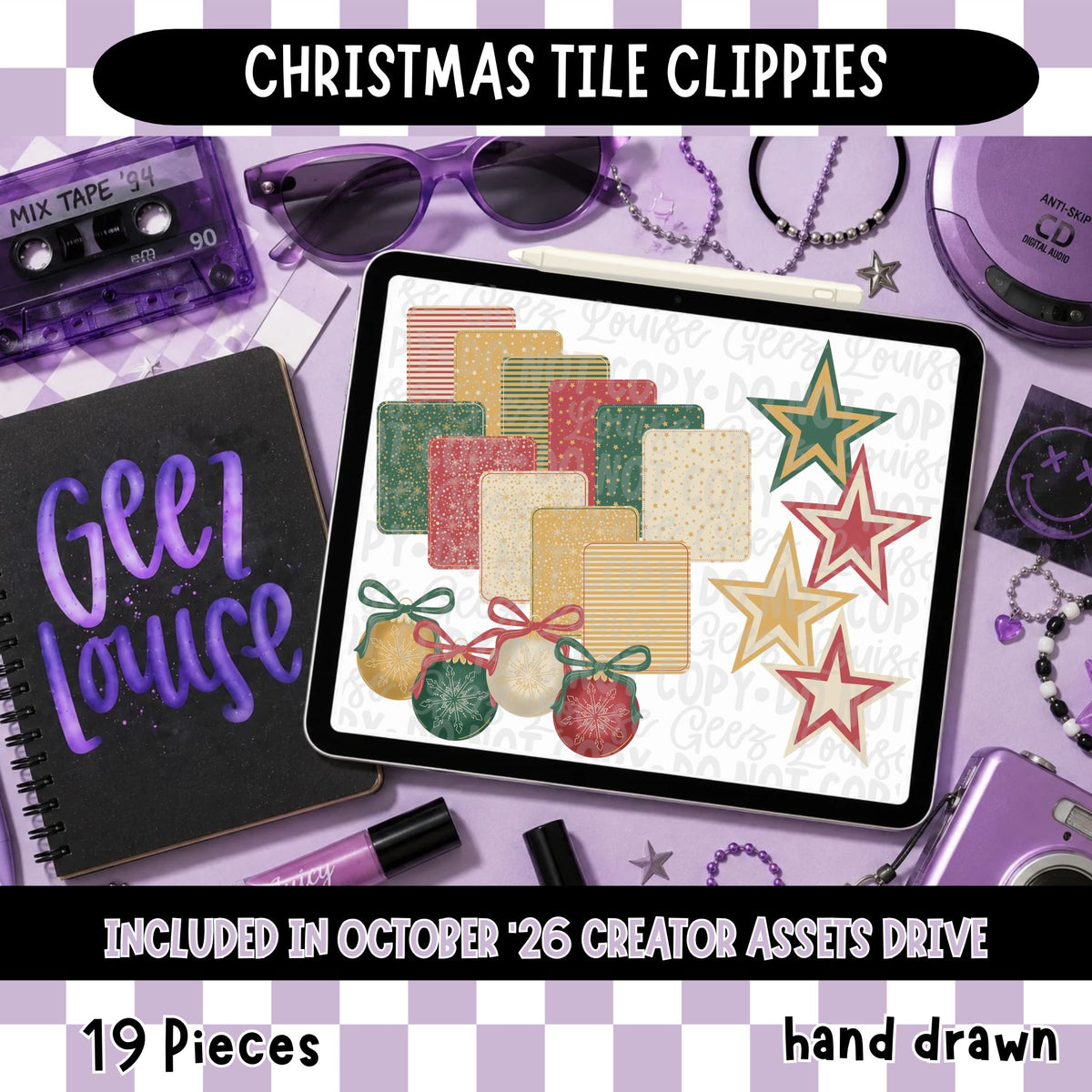 Christmas Tile Clipart | Retro Christmas Block & Accent PNG Set