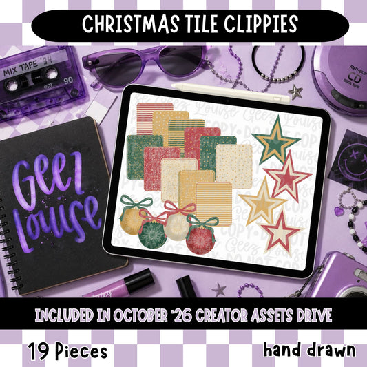 Christmas Tile Clipart | Retro Christmas Block & Accent PNG Set