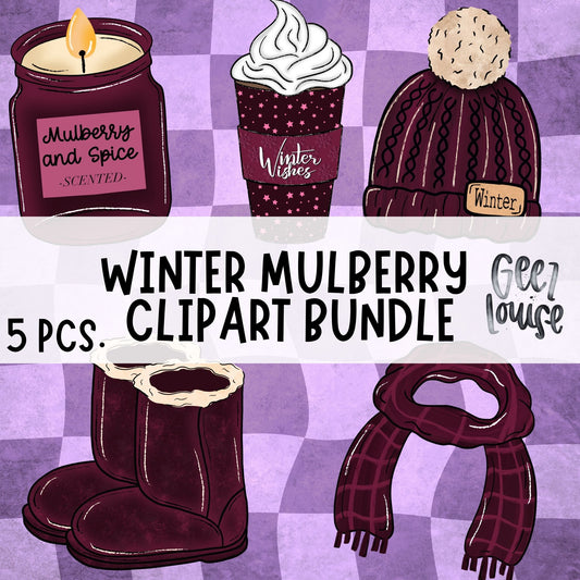 Winter Mulberry Clipart Bundle | Cozy Winter Clipart | Hand Drawn PNG Set