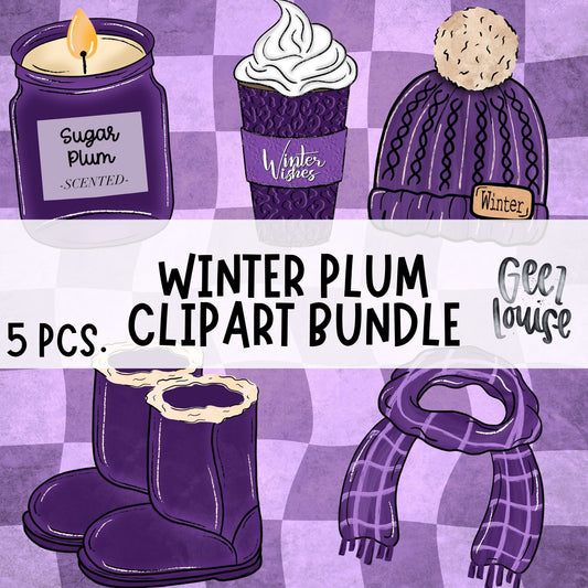 Winter Plum Clipart Bundle | Purple Winter Clipart | Cozy Hand Drawn PNG Set