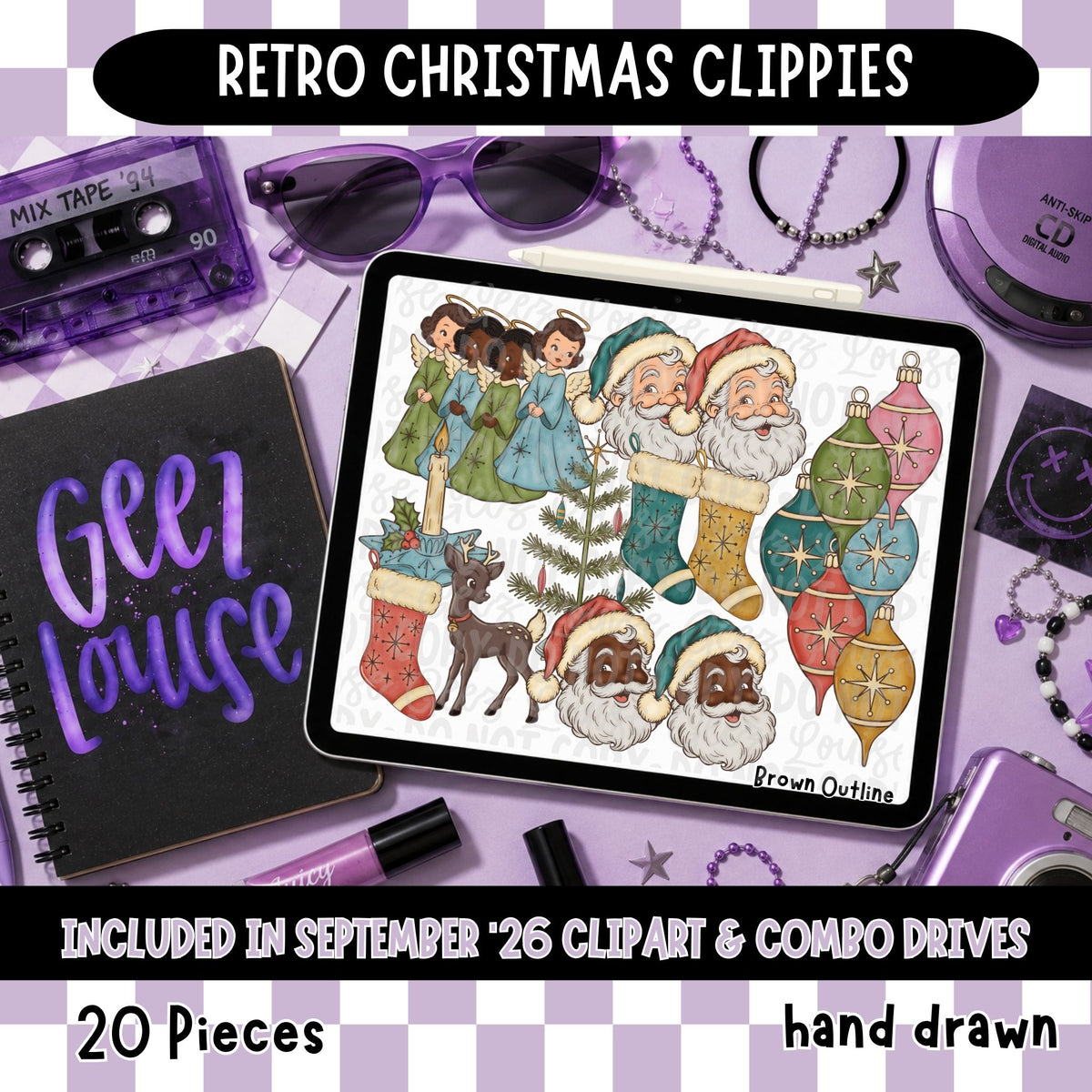 Retro Christmas Clippies | Hand Drawn Christmas Clipart Set