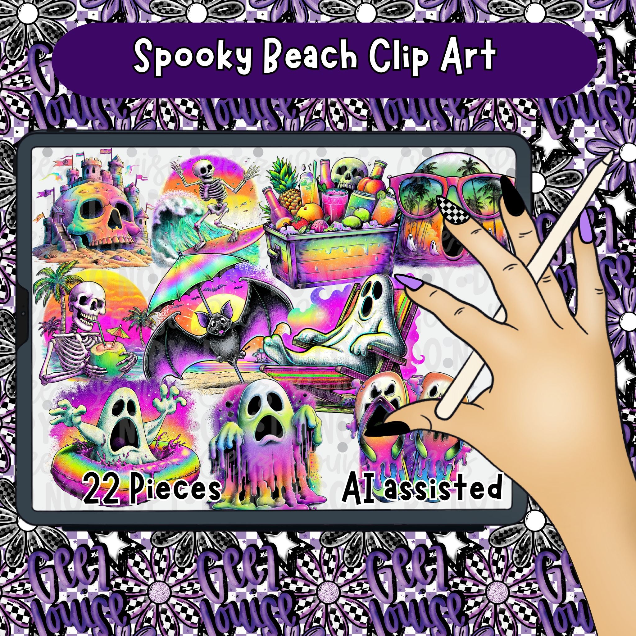 Spooky Beach Clipart Set | Manic Monday Drop | 22 Piece Summer Horror ...