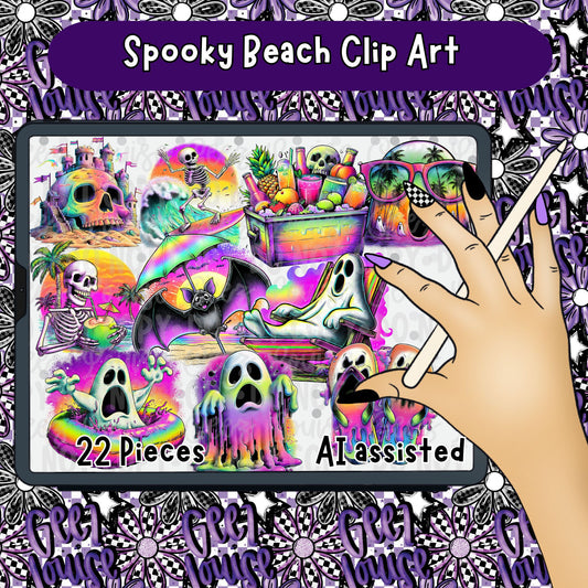 Spooky Beach Clipart Set | Manic Monday Drop | 22 Piece Summer Horror PNG Bundle | Limited Time
