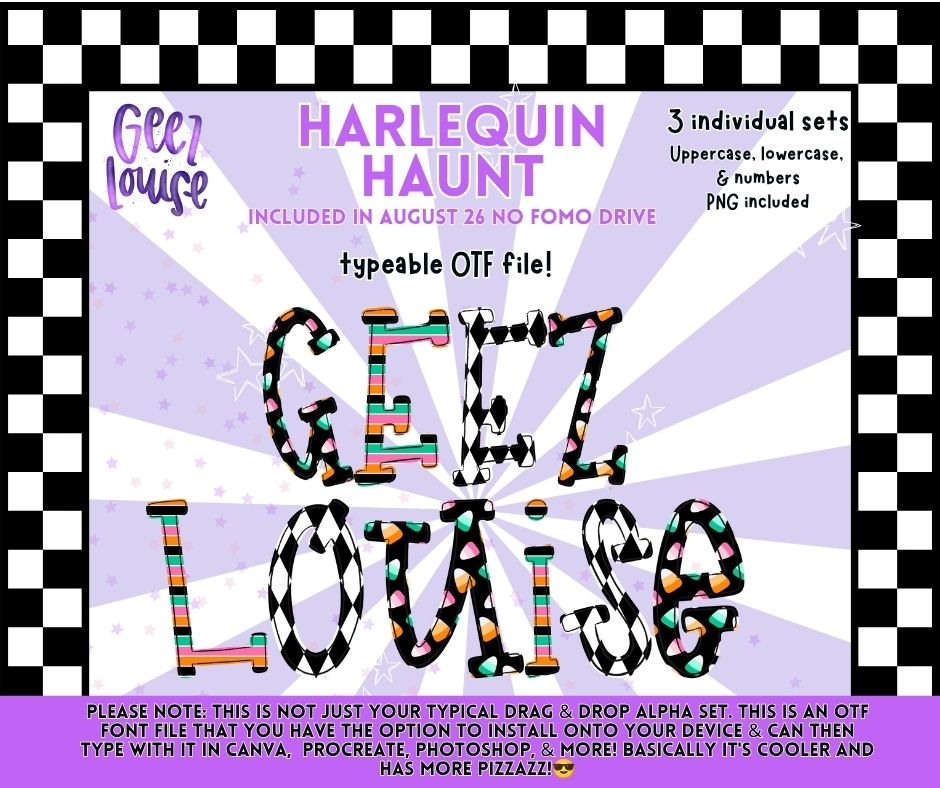 Harlequin Haunt OTF Font & PNG Alpha Bundle | Halloween Font | Uppercase, Lowercase & Numbers | August '26 No FOMO Drive