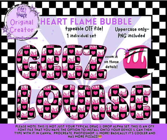 Heart Flame Bubble Typeable OTF Font + PNG Set