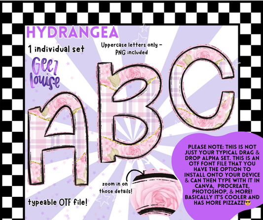 Hydrangea OTF Font + PNG Alpha Set