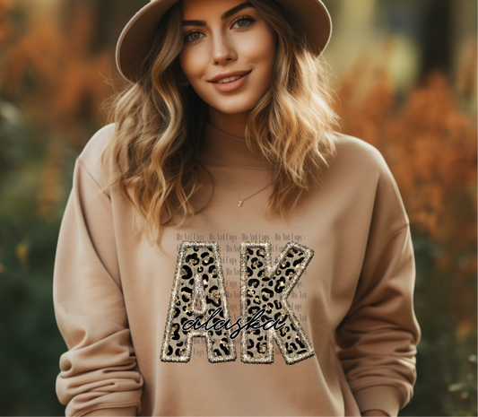 State abbreviations in faux leopard sequin embroidery  - Digital Download- PNG