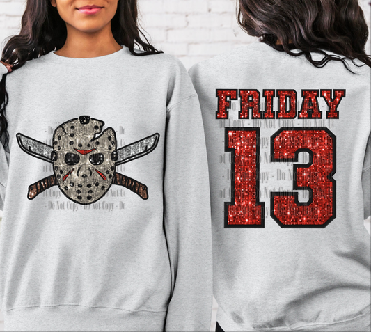 Friday 13 sequin faux embroidery - Digital Download- PNG